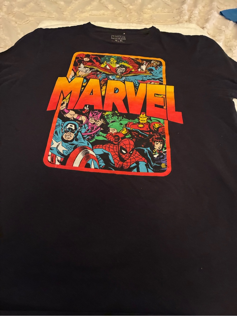 Pre-owned Men’s Marvel Short Sleeve Tee -Black with Red,Yellow & Multicolors